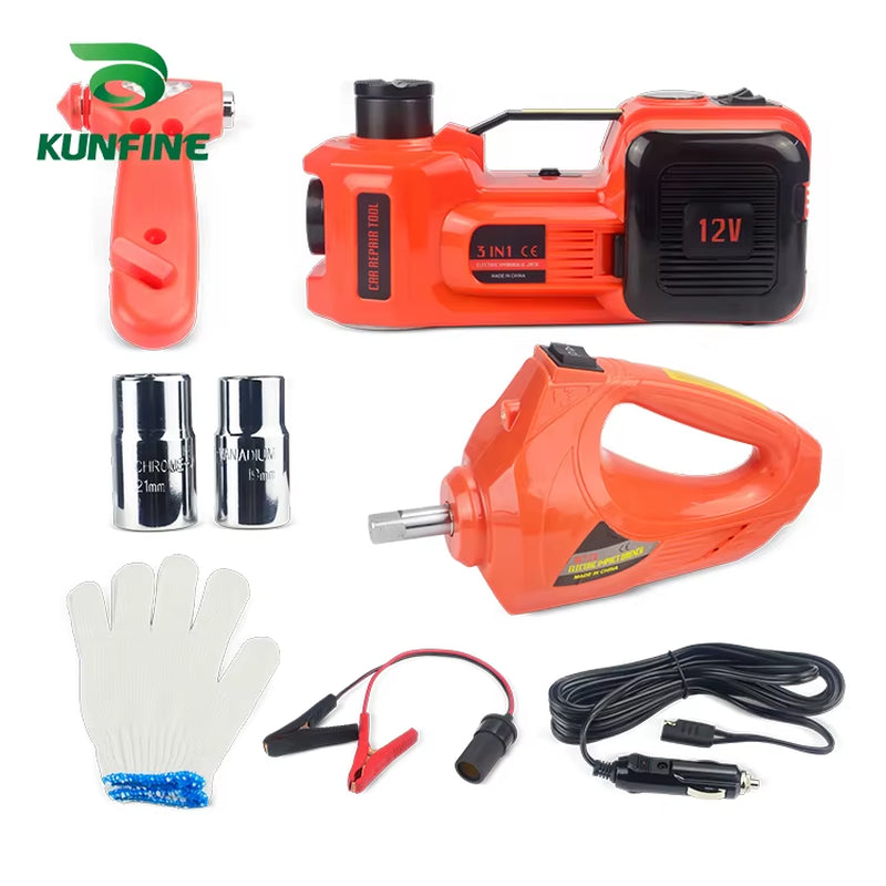 12V 5Ton Car Electric Tire Lifting Car Jacks Hydraulic Air Infatable Car Floor Jack with Impact Wrench and Tire Gauge Air Pump