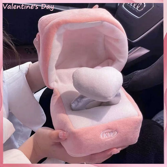 Cute Ring Box Plush Toy Heart Shape Diamond Ring Case Couple Mysterious Surprise Box Memory Wedding Valentine'S Day Gift Present
